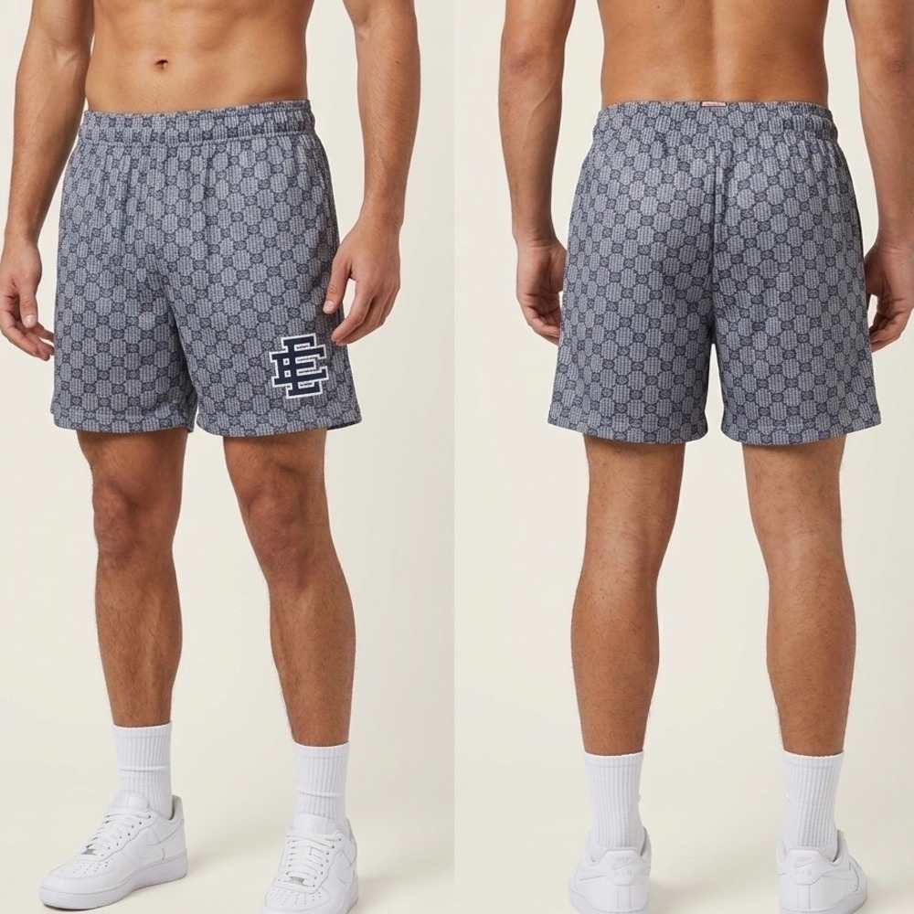 Eric Emanuel EE Basic Short Blue Gray Monogram Mesh Shorts Mens XL